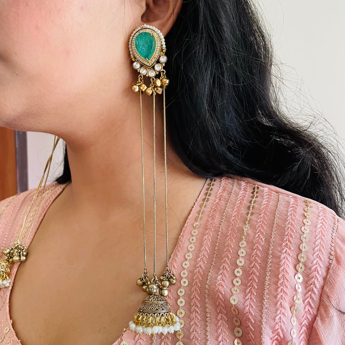 Arha Kashmiri jhumka - Green
