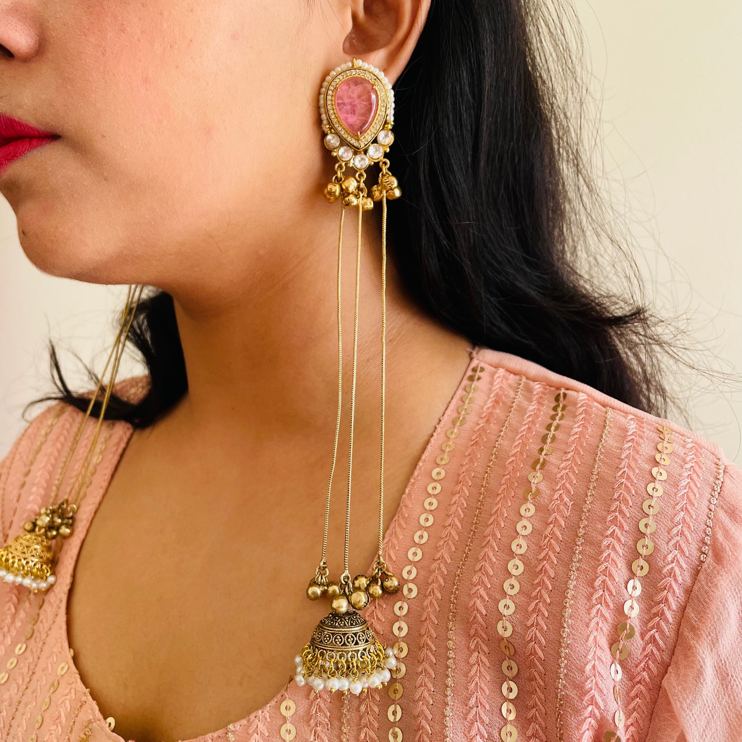 Arha Kashmiri jhumka - Pink