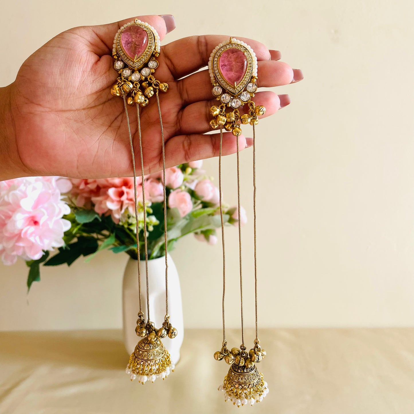 Arha Kashmiri jhumka - Pink