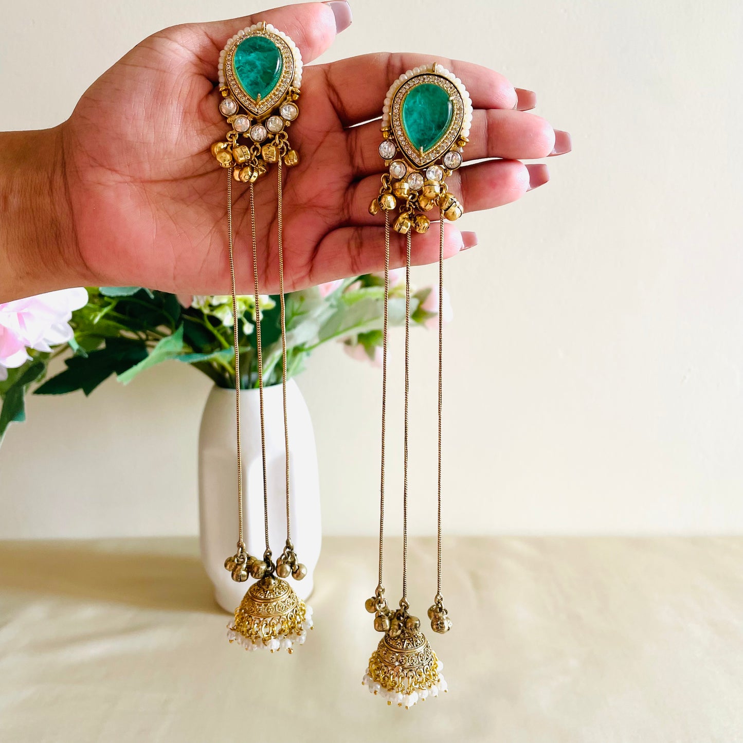 Arha Kashmiri jhumka - Green