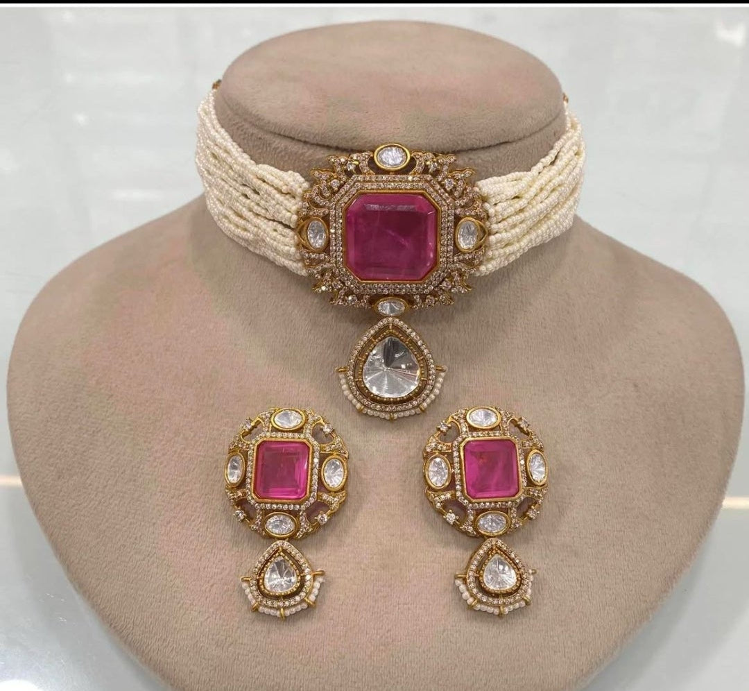 Tara choker set- Pink