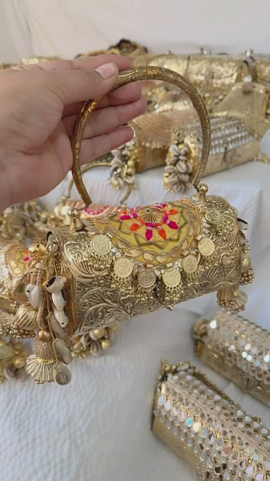 Haldi Noor Coin & Meenakari Handcrafted Batua in Antique Gold