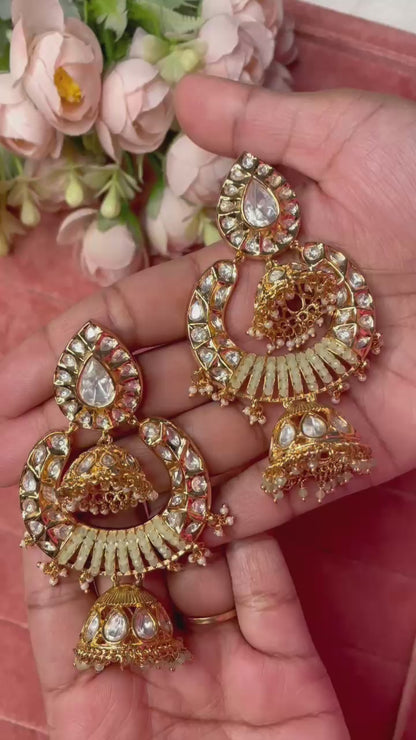 Sofia Polki chandbali jhumka-mint