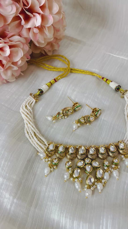 Zarika Kundan Choker – Pearl Strands with Crimson Drops