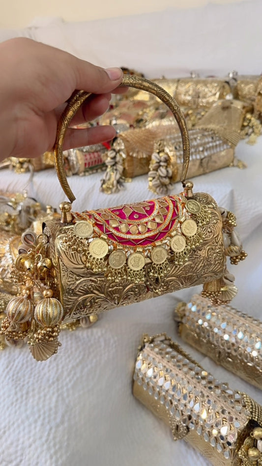 Rani Noor Meenakari & Coin Work Antique Gold Batua