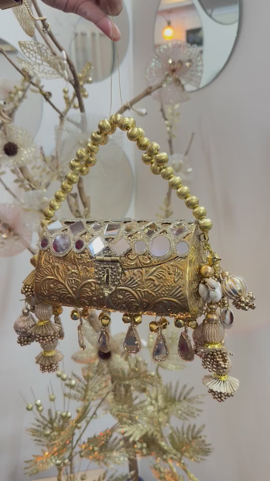 Zar-e-Noor Mirror Embellished Antique Gold Batua