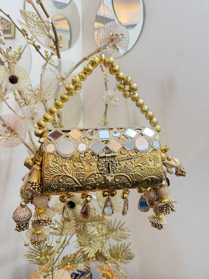 Zar-e-Noor Mirror Embellished Antique Gold Batua