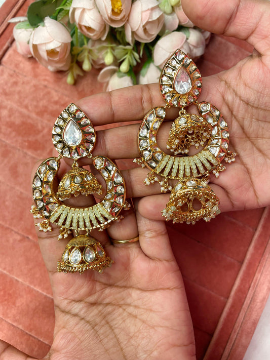 Sofia Polki chandbali jhumka-mint